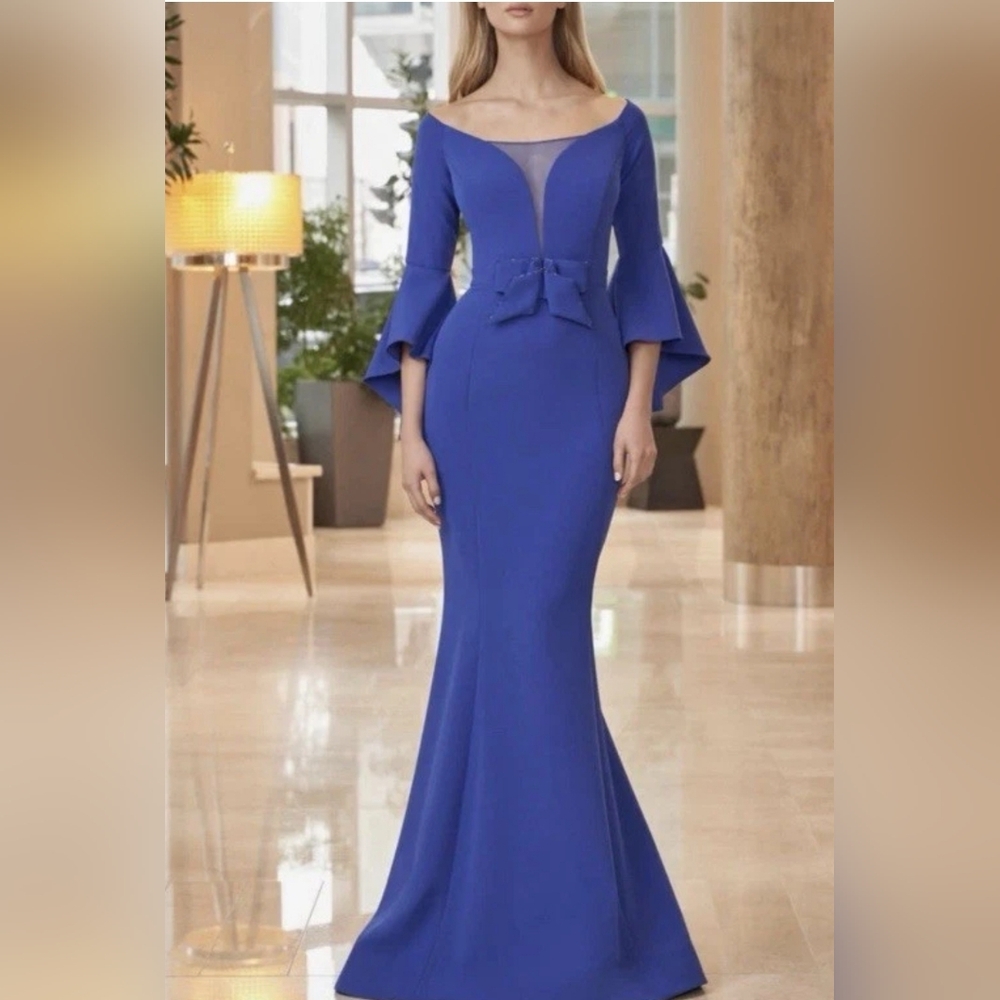 Alexander By Daymor New Blue Circular Sleeve Maxi Gown Dress Size 6 #1053